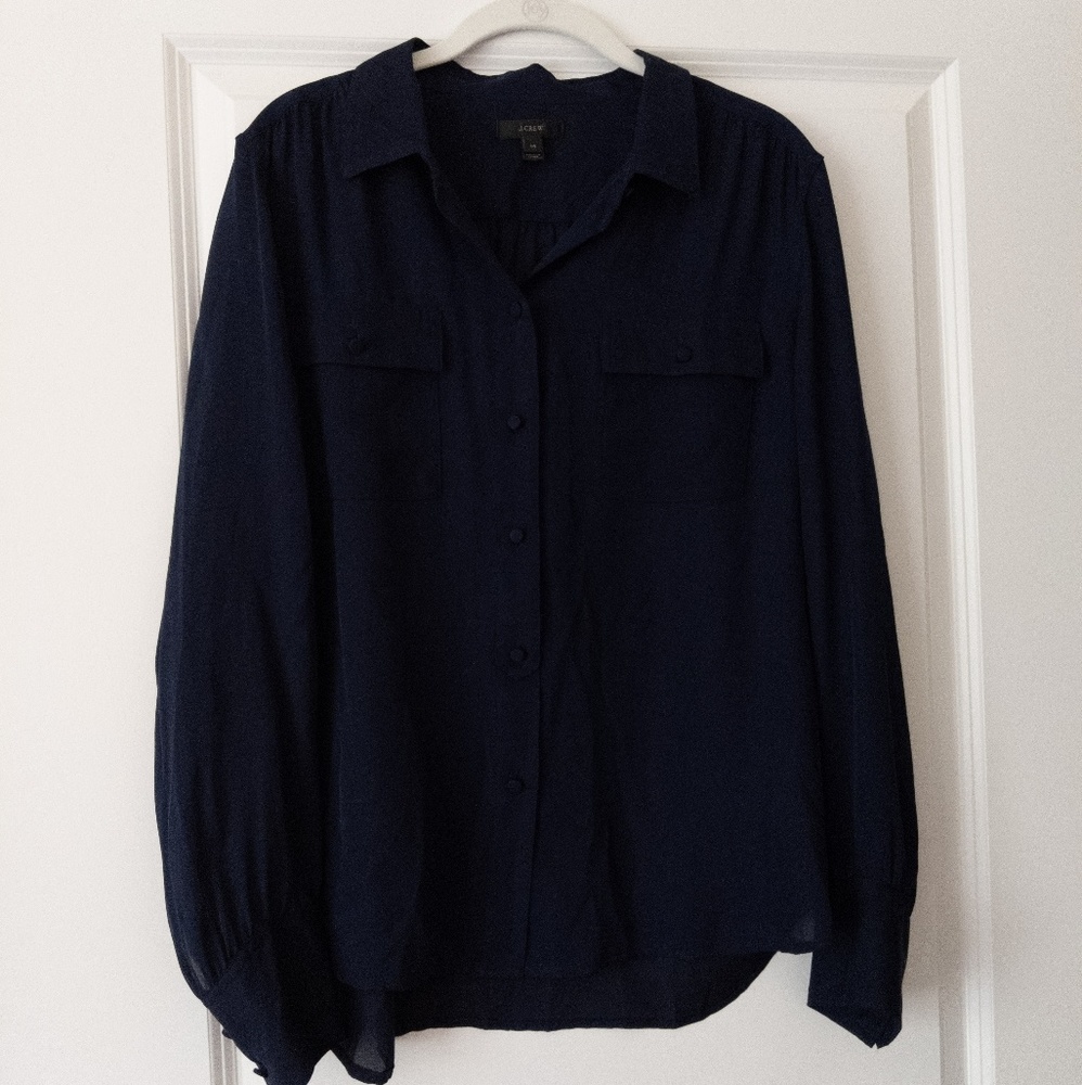 Jcrew Blythe top in navy silk georgette